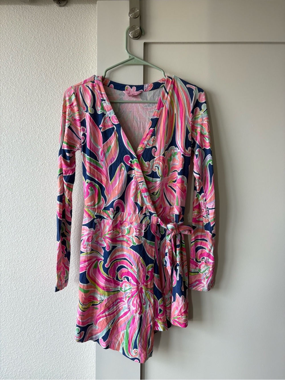 Lilly Pulitzer Navy Pink Floral Wrap Romper Dress
